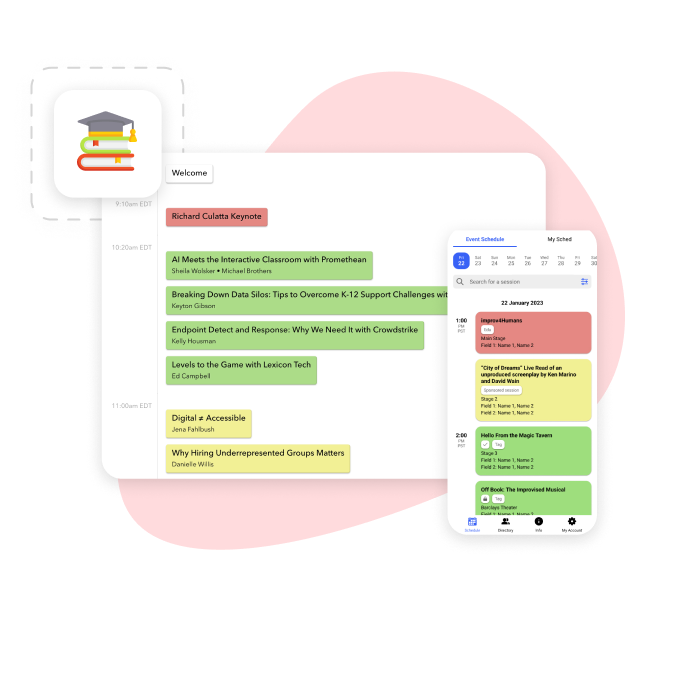 An illustration of the online program in both desktop and mobile versions