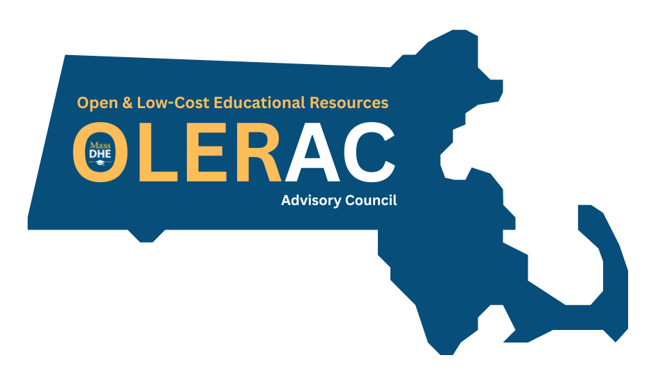 The logo of the Open & Low-Cost Educational Resources OLERAC in the shape of the state of Massachusetts